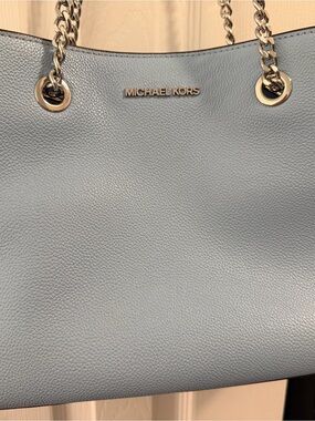 Michael Kors Light Blue Pebbled Leather Chain-Handle Tote